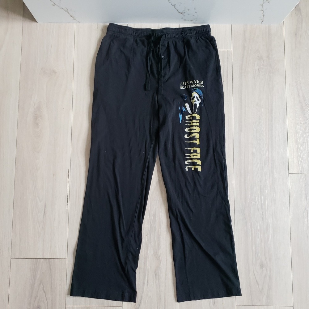 Scream Pajama Pants Mens M Black Horror Ghost Face Lightweight Dad Boxer Sweats